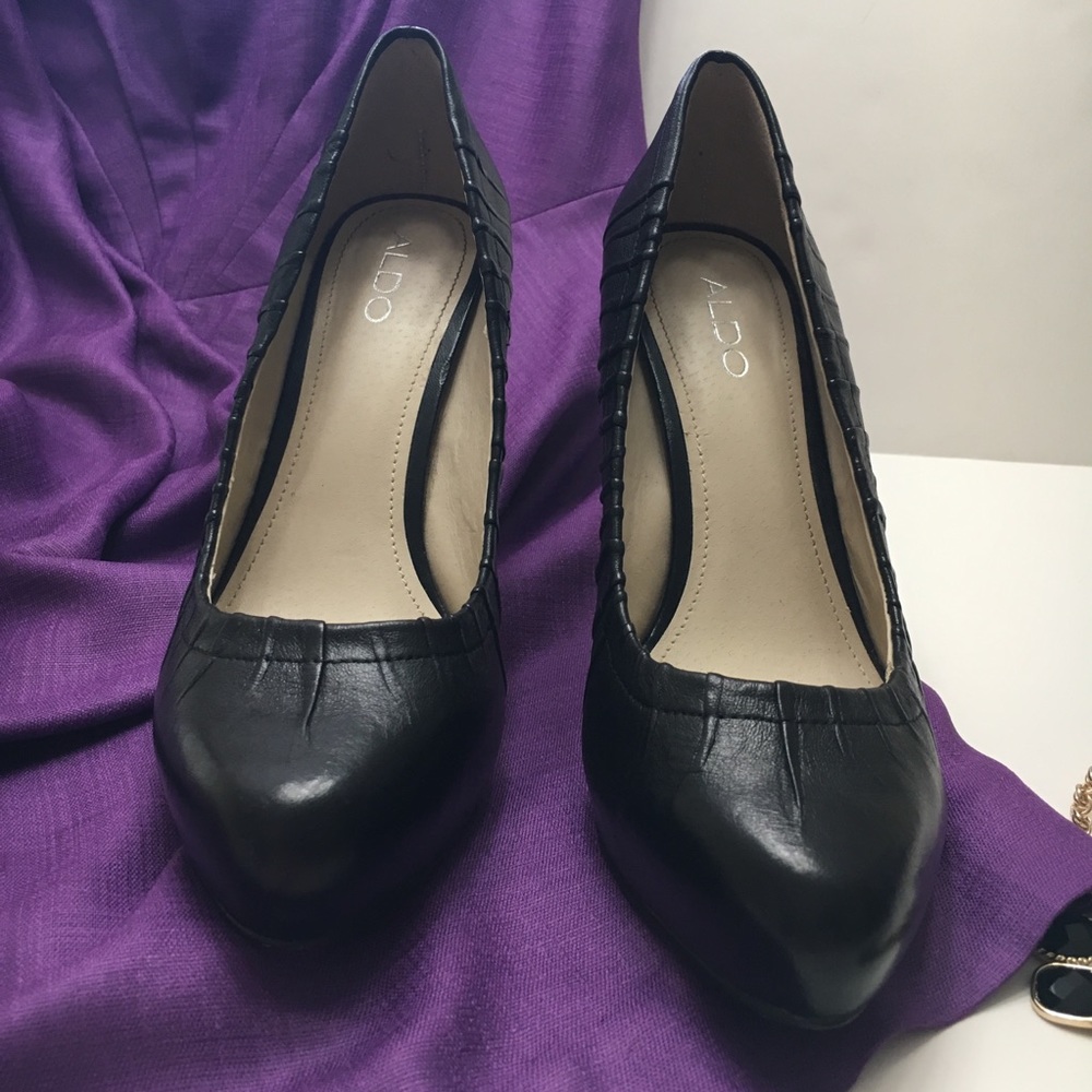 Aldo Black Leather Heels, sz 40/9 - Picture 2 of 8